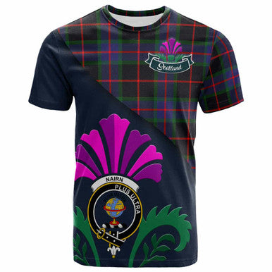 Scottish Nairn Clan Crest Tartan T-Shirt - Scotland Thistle Style Front Side Tartan Plaid