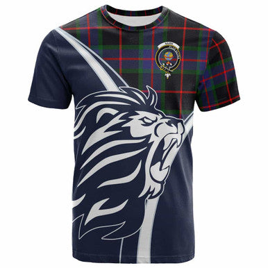 Scottish Nairn Clan Crest Tartan T-Shirt - Scottish Flag With Lion Front Side Tartan Plaid