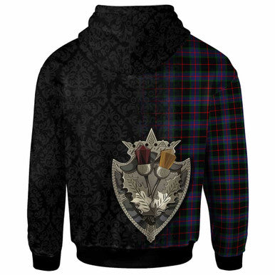 Scottish Nairn Clan Tartan Hoodie - Half Thistle Flowers Celtic Design Back Side Tartan Plaid