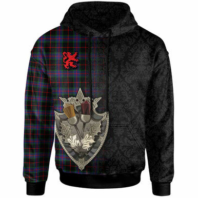 Scottish Nairn Clan Tartan Hoodie - Half Thistle Flowers Celtic Design Front Side Tartan Plaid