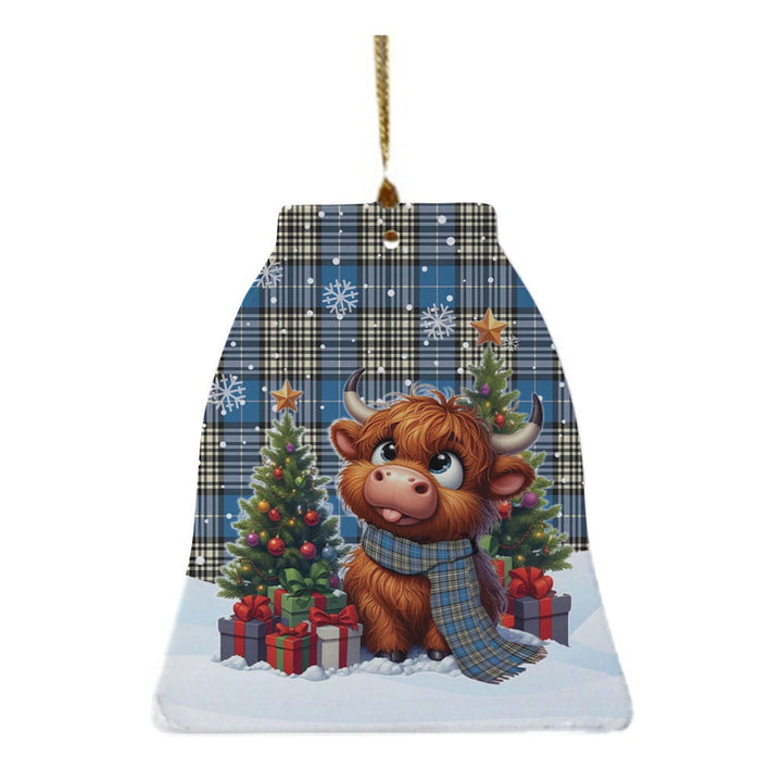 Scottish Napier Ancient Clan Tartan Ceramic Ornament Cute Highland Cow Christmas Bell Style Tartan Plaid