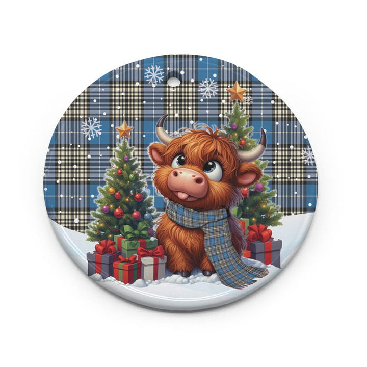 Scottish Napier Ancient Clan Tartan Ceramic Ornament Cute Highland Cow Christmas Circle Style Tartan Plaid