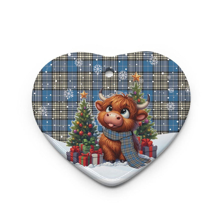 Scottish Napier Ancient Clan Tartan Ceramic Ornament Cute Highland Cow Christmas Heart Style Tartan Plaid
