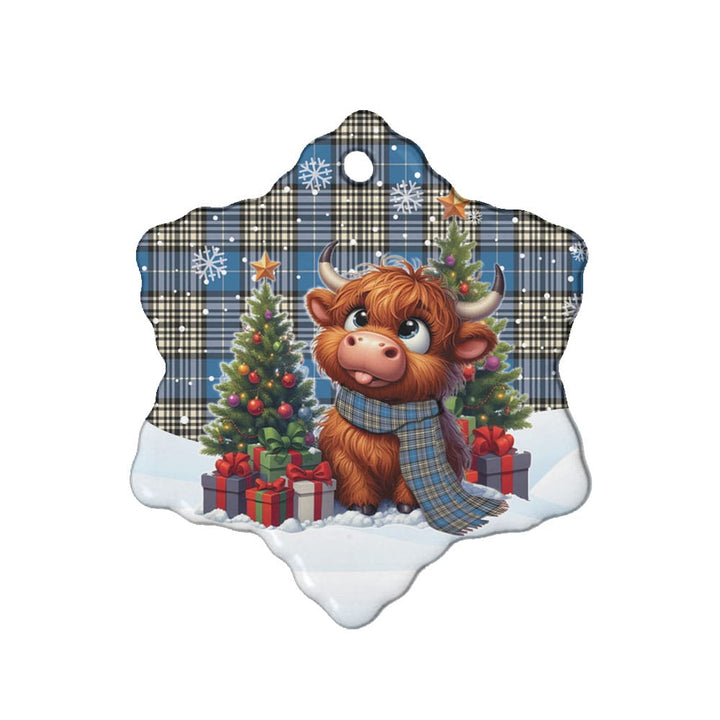 Scottish Napier Ancient Clan Tartan Ceramic Ornament Cute Highland Cow Christmas Snow Flake Style Tartan Plaid