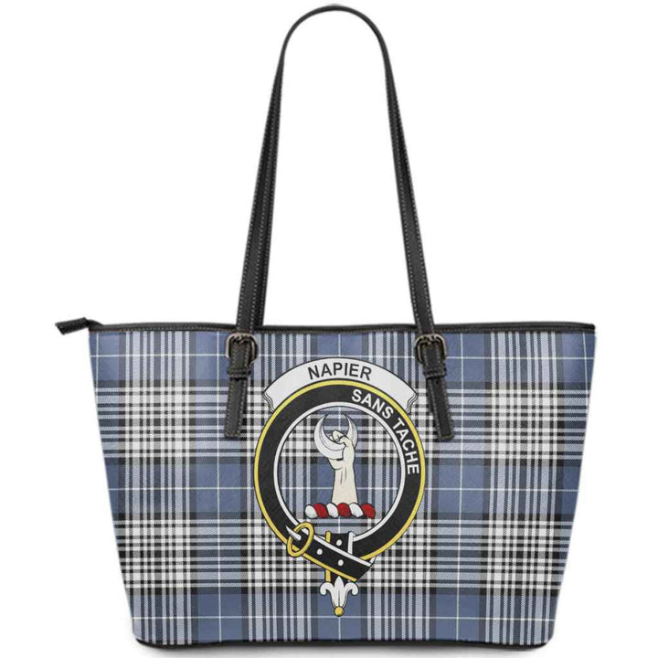 Scottish Napier Clan Crest Tartan Leather Tote Tartan Plaid