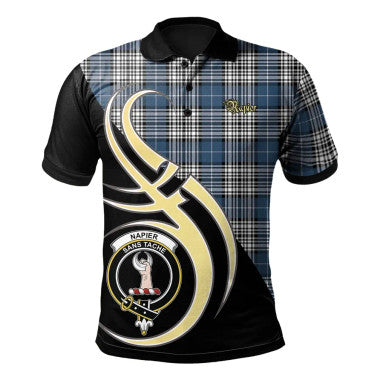 Scottish Napier Modern Clan Crest Tartan Polo Shirt Believe in Me Front Side Tartan Plaid