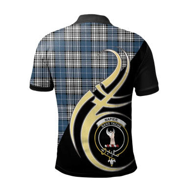 Scottish Napier Modern Clan Crest Tartan Polo Shirt Believe in Me Back Side Tartan Plaid