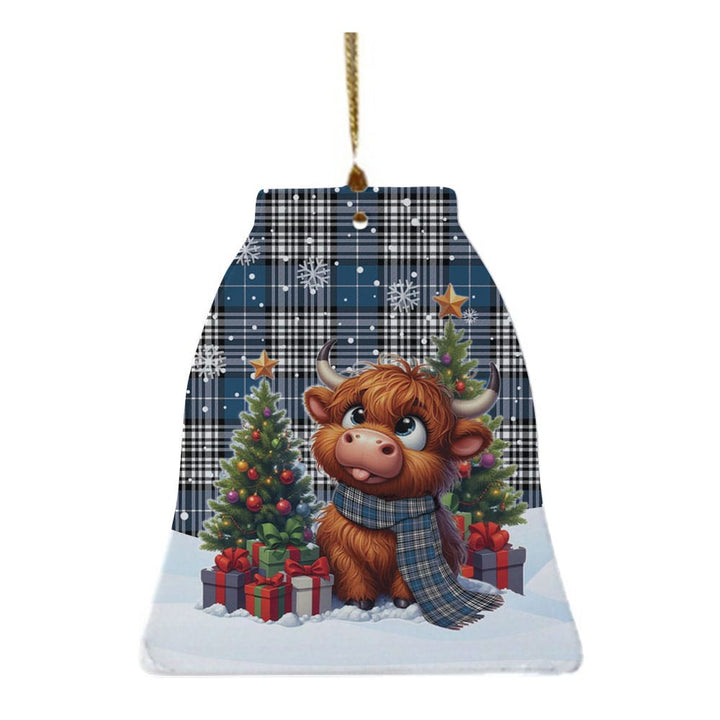 Scottish Napier Modern Clan Tartan Ceramic Ornament Cute Highland Cow Christmas Bell Style Tartan Plaid