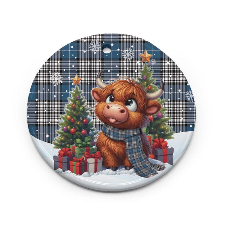 Scottish Napier Modern Clan Tartan Ceramic Ornament Cute Highland Cow Christmas Circle Style Tartan Plaid