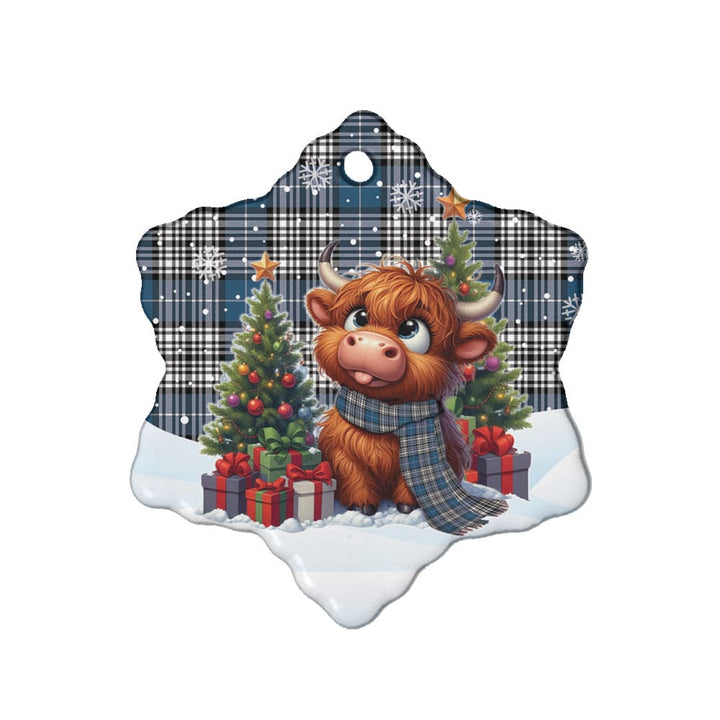 Scottish Napier Modern Clan Tartan Ceramic Ornament Cute Highland Cow Christmas Snow Flake Style Tartan Plaid