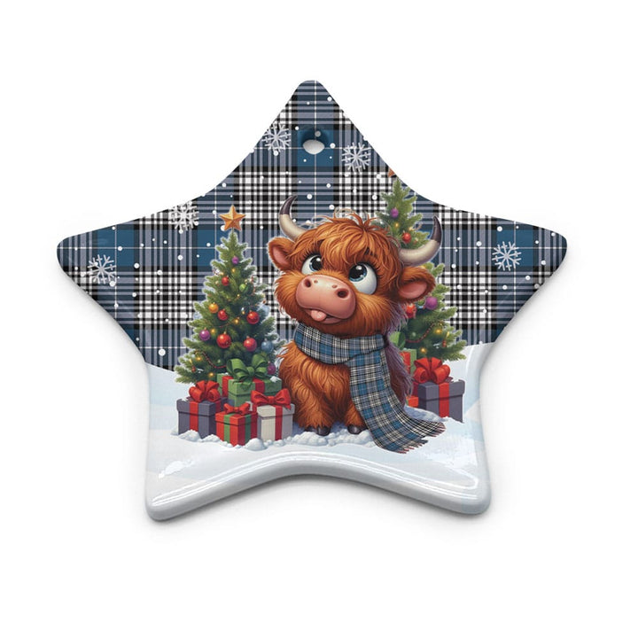 Scottish Napier Modern Clan Tartan Ceramic Ornament Cute Highland Cow Christmas Star Style Tartan Plaid