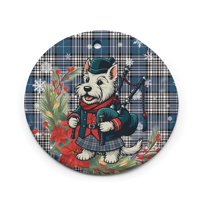 Scottish Napier Modern Clan Tartan Ceramic Ornament Cute Scottish Terrier Dog Circle Style Tartan Plaid