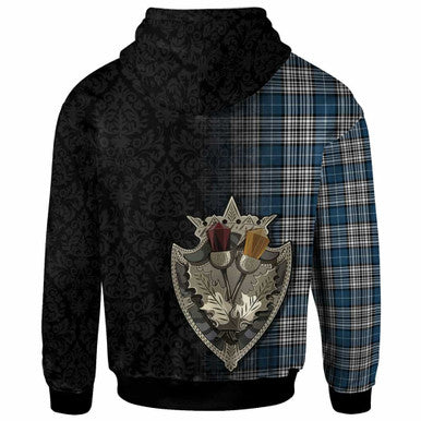 Scottish Napier Modern Clan Tartan Hoodie - Half Thistle Flowers Celtic Design Back Side Tartan Plaid