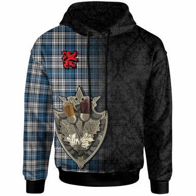 Scottish Napier Modern Clan Tartan Hoodie - Half Thistle Flowers Celtic Design Front Side Tartan Plaid