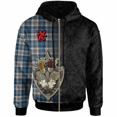 Scottish Napier Modern Clan Tartan Hoodie - Half Thistle Flowers Celtic Design Zip-up Tartan Plaid