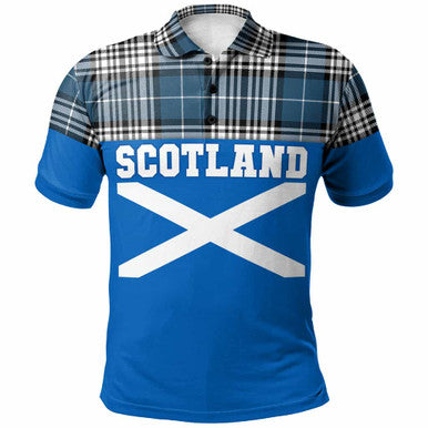 Scottish Napier Modern Clan Tartan Polo Shirt - Lion Rampant of Scotland With Flag Front Side Tartan Plaid