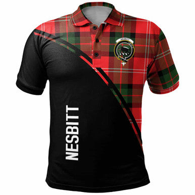 Scottish Nesbitt Clan Crest Tartan Curve Polo Shirt Front Side Tartan Plaid