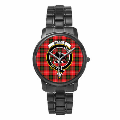 Scottish Nesbitt Clan Crest Tartan Folding Clasp Steel Quartz Watches Tartan Plaid Black 1