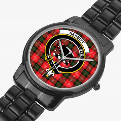 Scottish Nesbitt Clan Crest Tartan Folding Clasp Steel Quartz Watches Tartan Plaid Black 2
