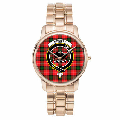 Scottish Nesbitt Clan Crest Tartan Folding Clasp Steel Quartz Watches Tartan Plaid Rose Gold 1