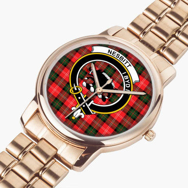Scottish Nesbitt Clan Crest Tartan Folding Clasp Steel Quartz Watches Tartan Plaid Rose Gold 2