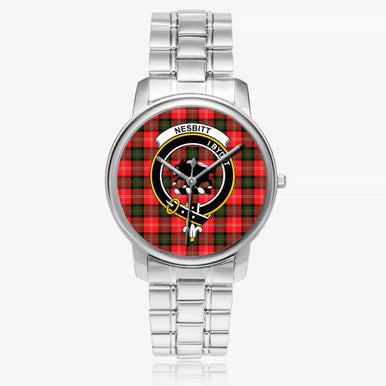 Scottish Nesbitt Clan Crest Tartan Folding Clasp Steel Quartz Watches Tartan Plaid Silver 1
