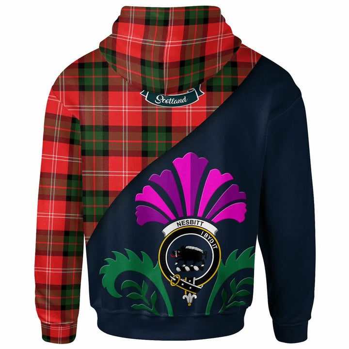 Scottish Nesbitt Clan Crest Tartan Hoodie - Scotland Thistle Style Back Side Tartan Plaid