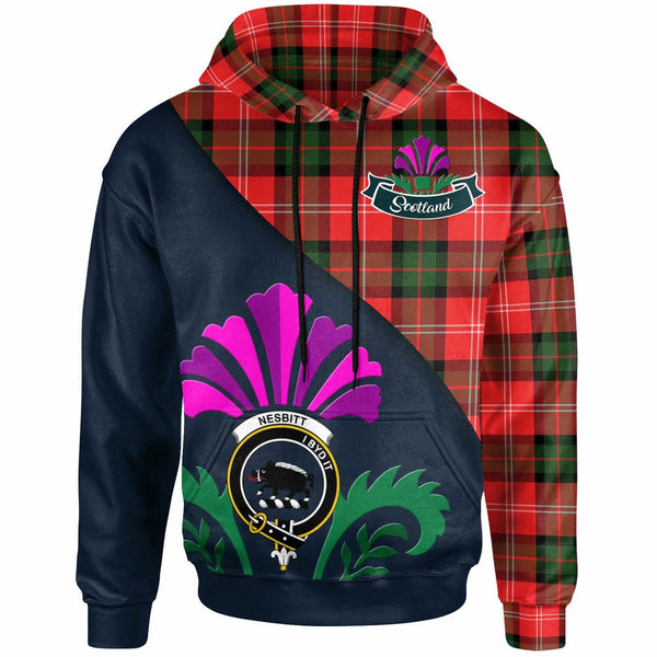 Scottish Nesbitt Clan Crest Tartan Hoodie - Scotland Thistle Style Front Side Tartan Plaid