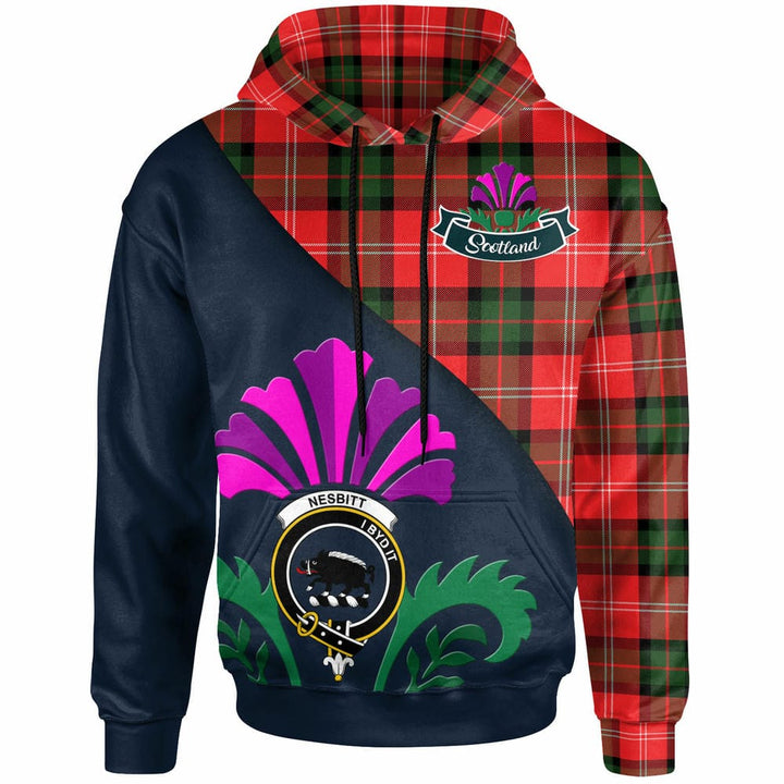 Scottish Nesbitt Clan Crest Tartan Hoodie - Scotland Thistle Style Front Side Tartan Plaid