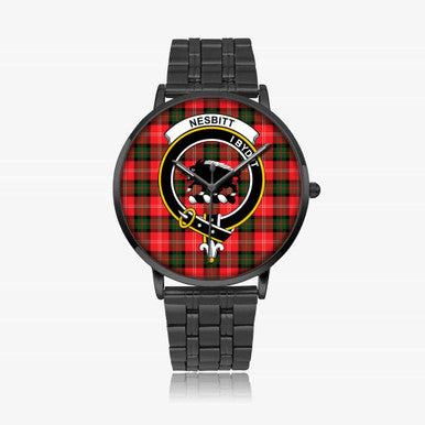 Scottish Nesbitt Clan Crest Tartan Instafamous Steel Quartz Watches Tartan Plaid Black 1