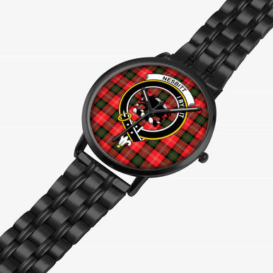 Scottish Nesbitt Clan Crest Tartan Instafamous Steel Quartz Watches Tartan Plaid Black 2