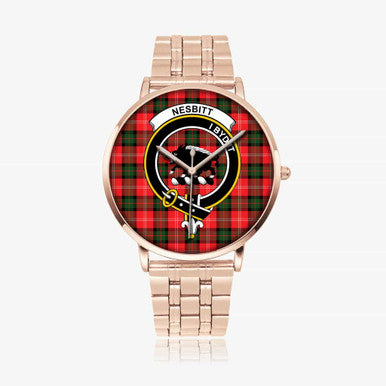 Scottish Nesbitt Clan Crest Tartan Instafamous Steel Quartz Watches Tartan Plaid Rose Gold 1