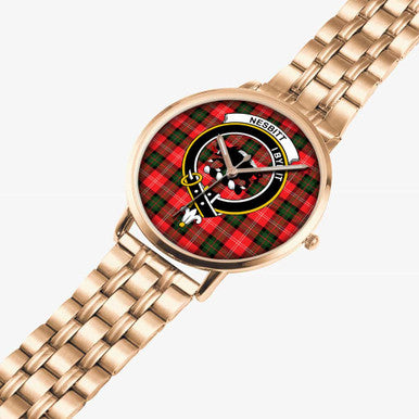 Scottish Nesbitt Clan Crest Tartan Instafamous Steel Quartz Watches Tartan Plaid Rose Gold 2