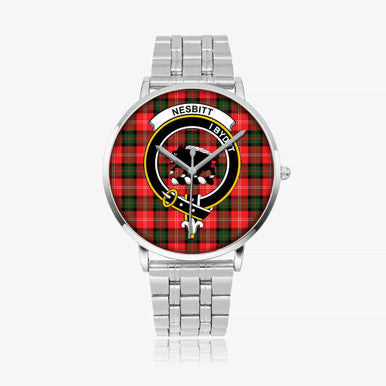Scottish Nesbitt Clan Crest Tartan Instafamous Steel Quartz Watches Tartan Plaid Silver 1