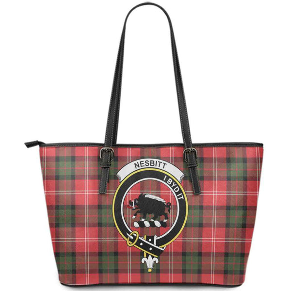 Scottish Nesbitt Clan Crest Tartan Leather Tote Tartan Plaid