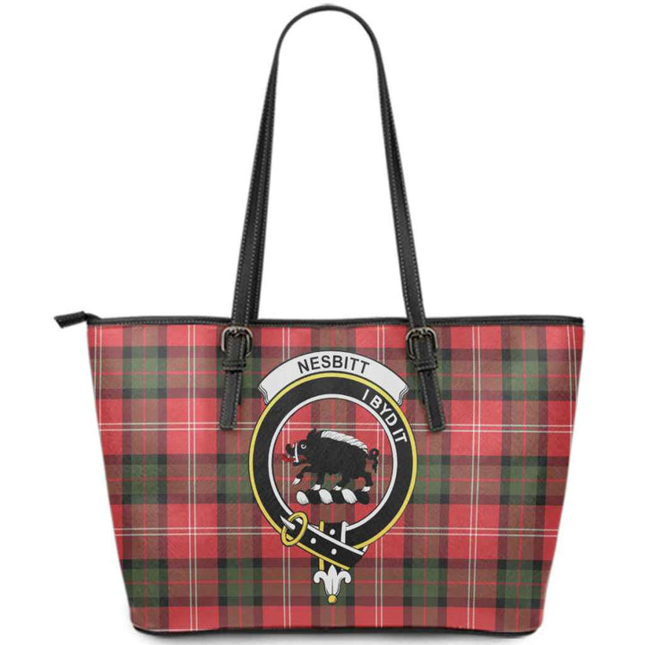 Scottish Nesbitt Clan Crest Tartan Leather Tote Tartan Plaid