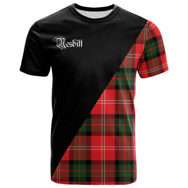 Scottish Nesbitt Clan Crest Tartan T-Shirt - Military Logo Front Side Tartan Plaid