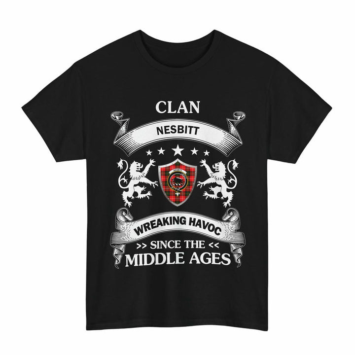 Scottish Nesbitt Clan Crest Tartan T-Shirt Wreaking Havoc Design Tartan Plaid Black Color