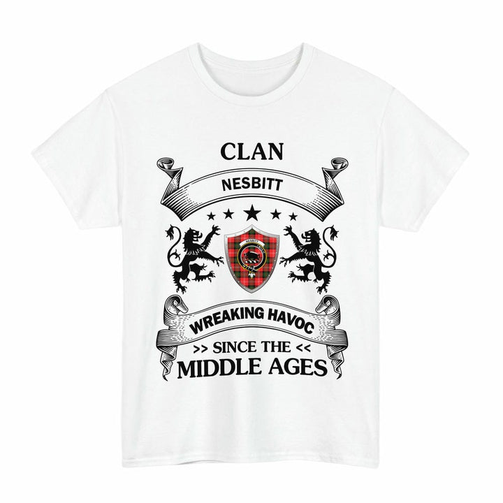 Scottish Nesbitt Clan Crest Tartan T-Shirt Wreaking Havoc Design Tartan Plaid White Color