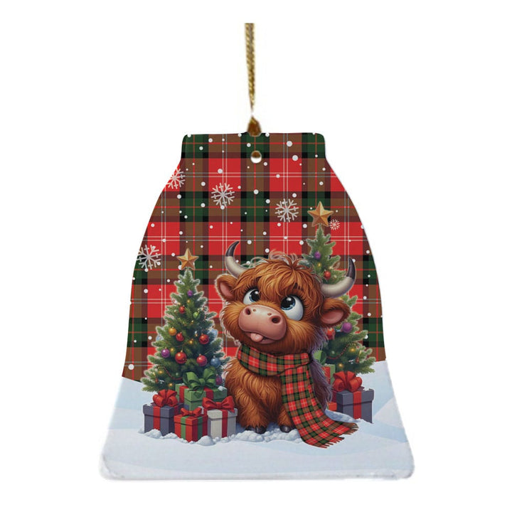 Scottish Nesbitt Modern Clan Tartan Ceramic Ornament Cute Highland Cow Christmas Bell Style Tartan Plaid