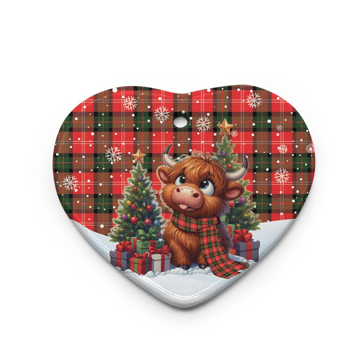 Scottish Nesbitt Modern Clan Tartan Ceramic Ornament Cute Highland Cow Christmas Heart Style Tartan Plaid