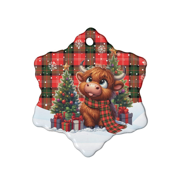 Scottish Nesbitt Modern Clan Tartan Ceramic Ornament Cute Highland Cow Christmas Snow Flake Style Tartan Plaid