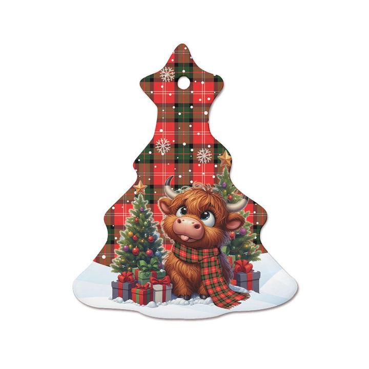 Scottish Nesbitt Modern Clan Tartan Ceramic Ornament Cute Highland Cow Christmas Tree Style Tartan Plaid