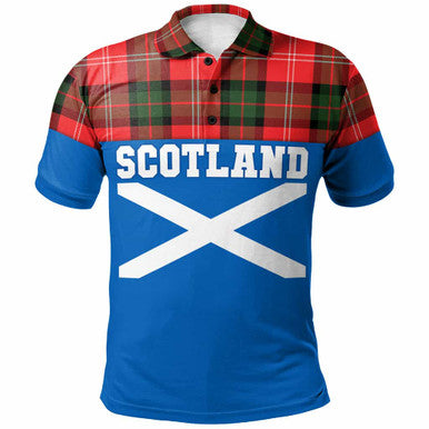 Scottish Nesbitt Modern Clan Tartan Polo Shirt - Lion Rampant of Scotland With Flag Front Side Tartan Plaid