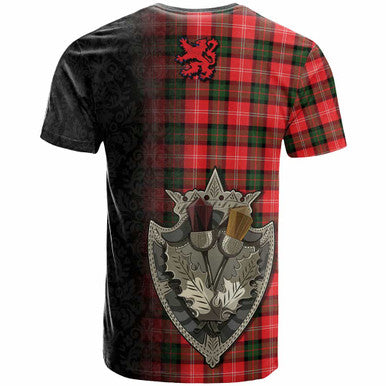 Scottish Nesbitt Modern Clan Tartan T-Shirt - Half Thistle Flowers Celtic Design Back Side Tartan Plaid