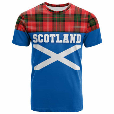 Scottish Nesbitt Modern Clan Tartan T-Shirt - Lion Rampant of Scotland With Flag Front Side Tartan Plaid