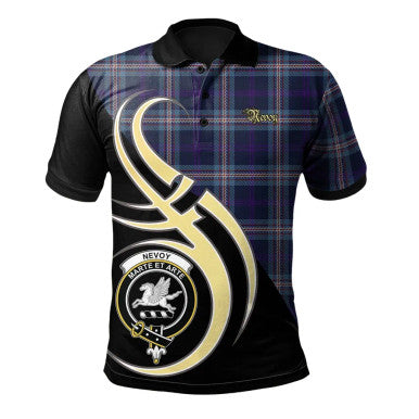 Scottish Nevoy Clan Crest Tartan Polo Shirt Believe in Me Front Side Tartan Plaid