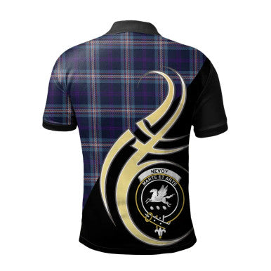 Scottish Nevoy Clan Crest Tartan Polo Shirt Believe in Me Back Side Tartan Plaid