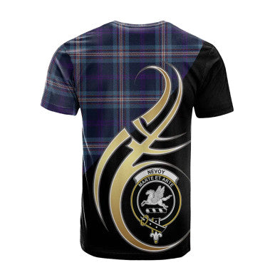 Scottish Nevoy Clan Crest Tartan T-Shirt Believe in Me Back Side Tartan Plaid