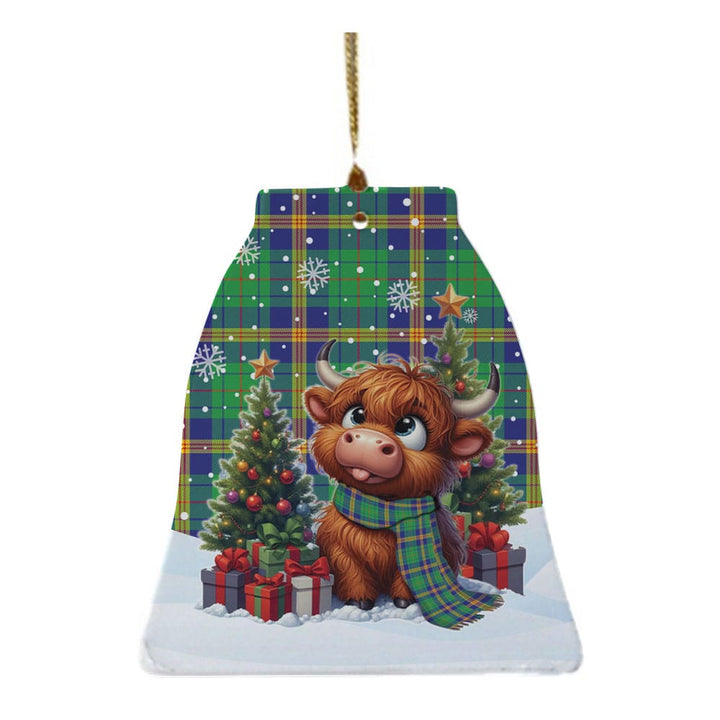Scottish New Mexico Clan Tartan Ceramic Ornament Cute Highland Cow Christmas Bell Style Tartan Plaid